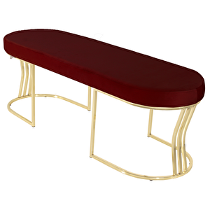 Viego Gold Smooth Bench Lüks Metal Gold Ayak, Chester Model Yatak Ucu Puf Bordo