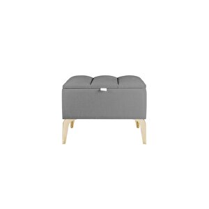 Vetra Gold Mini Royal Sandıklı Puf, Dekoratif Bench Puf Gri 04