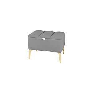 Vetra Gold Mini Royal Sandıklı Puf, Dekoratif Bench Puf Gri 04