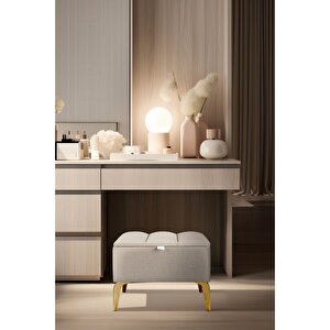 Vetra Gold Mini Royal Sandıklı Puf, Dekoratif Bench Puf Krem