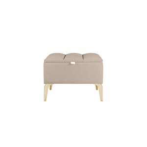 Vetra Gold Mini Royal Sandıklı Puf, Dekoratif Bench Puf Krem