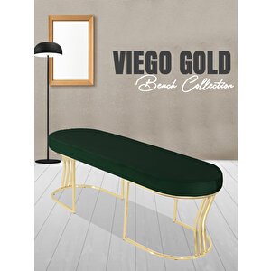 Viego Gold Smooth Bench Lüks Metal Gold Ayak, Chester Model Yatak Ucu Puf Yeşil