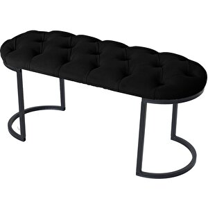 Elisse Puf Metal Ayaklı Kapitoneli Model Oval Bench Siyah