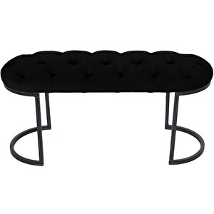 Elisse Puf Metal Ayaklı Kapitoneli Model Oval Bench Siyah