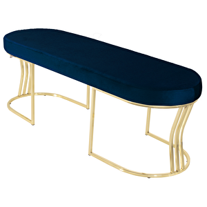Viego Gold Smooth Bench Lüks Metal Gold Ayak, Chester Model Yatak Ucu Puf Mavi