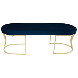 Viego Gold Smooth Bench Lüks Metal Gold Ayak, Chester Model Yatak Ucu Puf Mavi