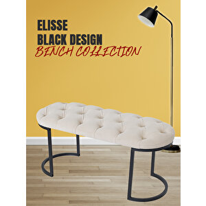 Elisse Puf Metal Ayaklı Kapitoneli Model Oval Bench Krem