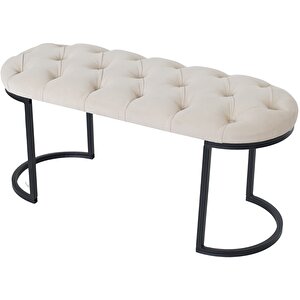 Elisse Puf Metal Ayaklı Kapitoneli Model Oval Bench Krem