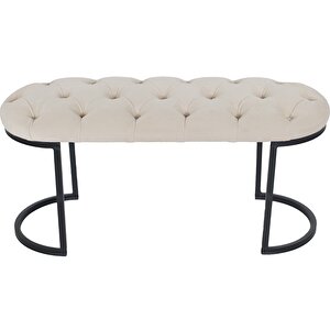 Elisse Puf Metal Ayaklı Kapitoneli Model Oval Bench Krem
