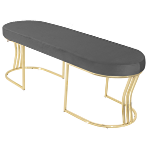 Viego Gold Smooth Bench Lüks Metal Gold Ayak, Chester Model Yatak Ucu Puf Gri