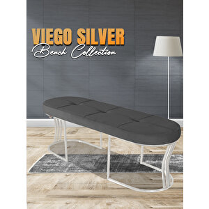 Viego Silver Exclusive Bench Lüks Metal Gümüş Ayak, Chester Model Yatak Ucu Puf Gri