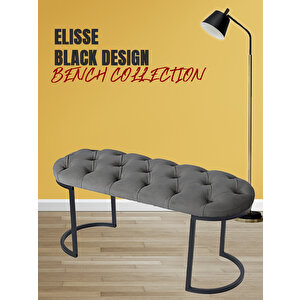 Elisse Puf Metal Ayaklı Kapitoneli Model Oval Bench Gri