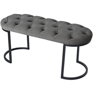 Elisse Puf Metal Ayaklı Kapitoneli Model Oval Bench Gri