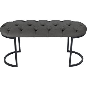 Elisse Puf Metal Ayaklı Kapitoneli Model Oval Bench Gri