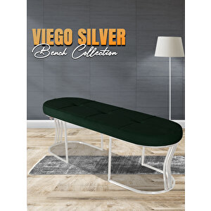 Viego Silver Exclusive Bench Lüks Metal Gümüş Ayak, Chester Model Yatak Ucu Puf Yeşil