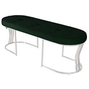 Viego Silver Exclusive Bench Lüks Metal Gümüş Ayak, Chester Model Yatak Ucu Puf Yeşil