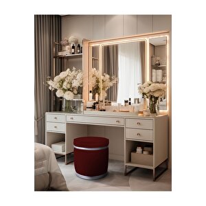 Zerafet Silver Kaplama Luxery Puf, Pofuduk Puf, Makyaj Koltuğu Bordo