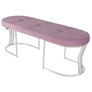 Viego Silver Exclusive Bench Lüks Metal Gümüş Ayak, Chester Model Yatak Ucu Puf Pembe