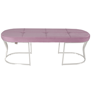 Viego Silver Exclusive Bench Lüks Metal Gümüş Ayak, Chester Model Yatak Ucu Puf Pembe
