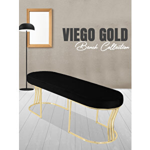 Viego Gold Smooth Bench Lüks Metal Gold Ayak, Chester Model Yatak Ucu Puf Siyah