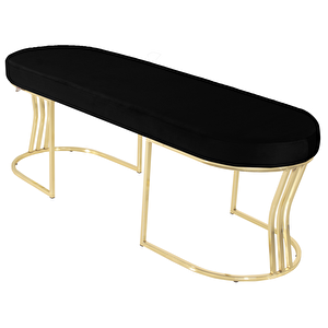 Viego Gold Smooth Bench Lüks Metal Gold Ayak, Chester Model Yatak Ucu Puf Siyah