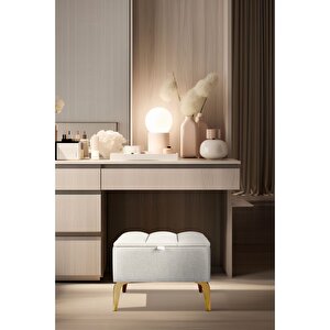 Vetra Gold Mini Royal Sandıklı Puf, Dekoratif Bench Puf Beyaz