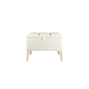 Vetra Gold Mini Royal Sandıklı Puf, Dekoratif Bench Puf Beyaz