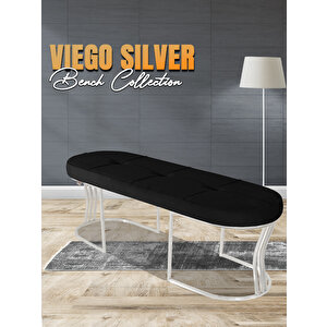 Viego Silver Exclusive Bench Lüks Metal Gümüş Ayak, Chester Model Yatak Ucu Puf Siyah
