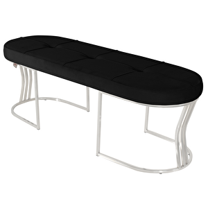 Viego Silver Exclusive Bench Lüks Metal Gümüş Ayak, Chester Model Yatak Ucu Puf Siyah
