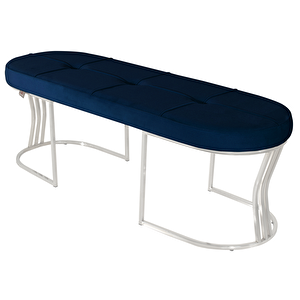 Viego Silver Exclusive Bench Lüks Metal Gümüş Ayak, Chester Model Yatak Ucu Puf Mavi