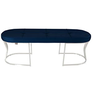 Viego Silver Exclusive Bench Lüks Metal Gümüş Ayak, Chester Model Yatak Ucu Puf Mavi