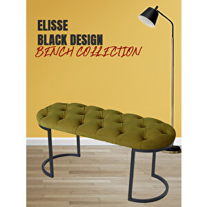 Elisse Puf Metal Ayaklı Kapitoneli Model Oval Bench Hardal