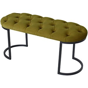 Elisse Puf Metal Ayaklı Kapitoneli Model Oval Bench Hardal