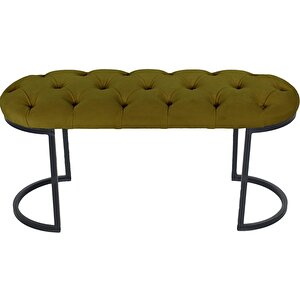 Elisse Puf Metal Ayaklı Kapitoneli Model Oval Bench Hardal