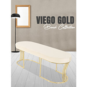 Viego Gold Smooth Bench Lüks Metal Gold Ayak, Chester Model Yatak Ucu Puf Beyaz