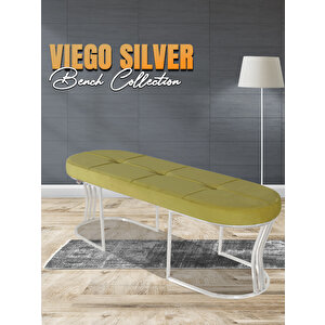 Viego Silver Exclusive Bench Lüks Metal Gümüş Ayak, Chester Model Yatak Ucu Puf Hardal