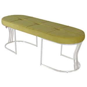 Viego Silver Exclusive Bench Lüks Metal Gümüş Ayak, Chester Model Yatak Ucu Puf Hardal