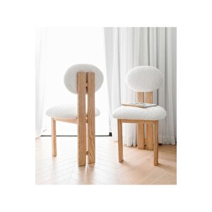 Coco Iskandinav Still Krem Teddy Kumaş Natural Ahşap Bohem Sandalye
