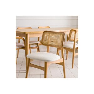 Helios Beyaz Hazeranlı Natural Ahşap Bohem Sandalye