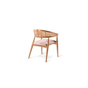 Gazel Hasırlı Krem Teddy Kumaş Hazeran Model Natural Ahşap Bohem Sandalye