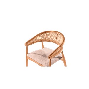 Gazel Hasırlı Krem Teddy Kumaş Hazeran Model Natural Ahşap Bohem Sandalye