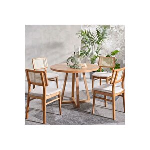 Visby Krem Sedef Natural Ahşap Bohem Sandalye