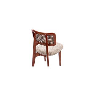 Zeus Zion Krem Teddy Hazeranlı Hasırlı Model Ceviz Ahşap Bohem Sandalye