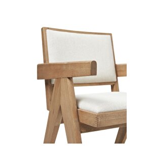 Kalmar Beyaz Kumaş Natural Ahşap Sandalye