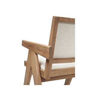 Kalmar Beyaz Kumaş Natural Ahşap Sandalye