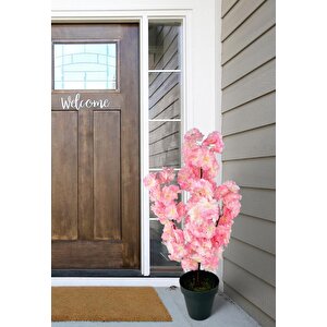 Yapay Ağaç Bahardalı Ağacı Pembe Japon Kiraz Çiçeği Sakura Çiçeği 70cm Siyah Plastik Saksılı