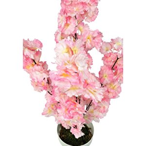 Yapay Ağaç Bahardalı Ağacı Pembe Japon Kiraz Çiçeği Sakura Çiçeği 70cm Beyaz Plastik Saksılı