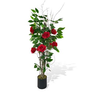Yapay Ağaç Kırmızı Gül Ağacı 90cm Doğal Salex Dallı