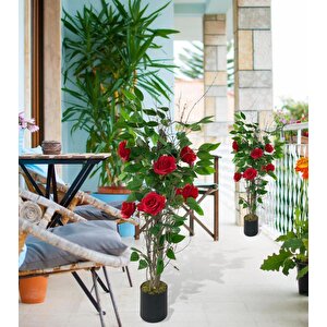 Yapay Ağaç Kırmızı Gül Ağacı 90cm Doğal Salex Dallı
