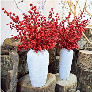 3 Adet Yapay Çiçek Kokina Uzun Dal 63cm Yılbaşı Çiçeği Red Berry